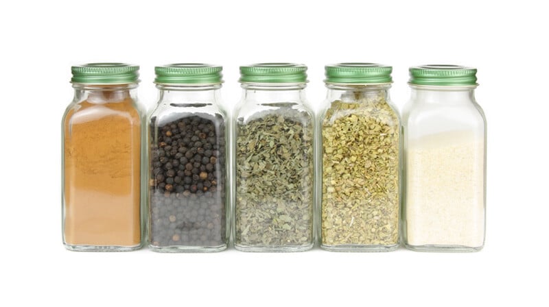 Spices in glass containers